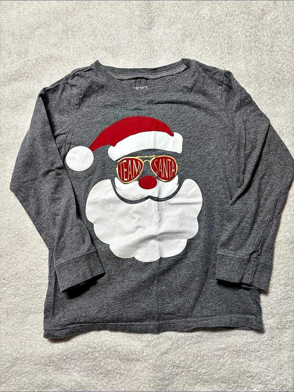 Carter's Team Santa Graphic Long Sleeve Tee Gray